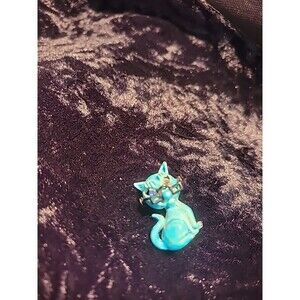 Vintage Womens Cat Kitty Brooch Pin Articulated Glasses Blue Jewelry Costume
